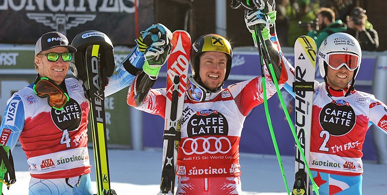 Il podio dello slalom gigante dell'Alta aAdia edizione 2014