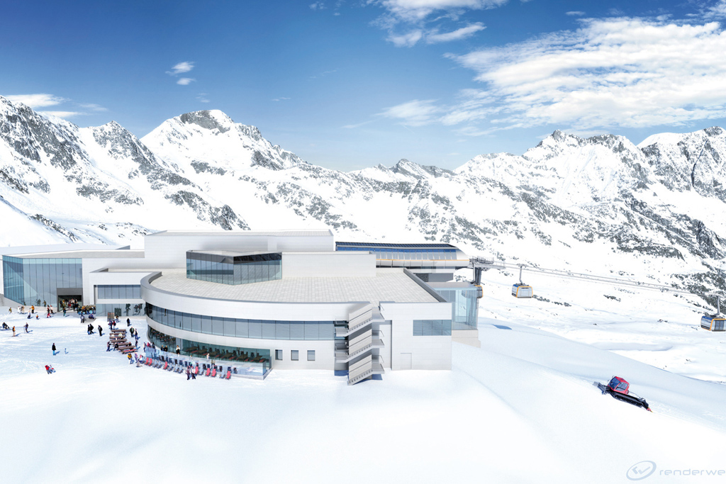 Render computerizzato della nuova funivia Eisgratbahn di Stubai