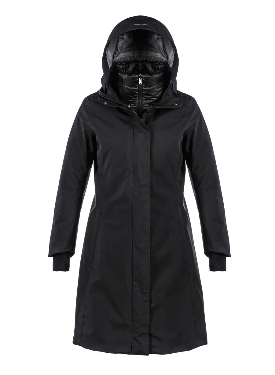 HERNO LAMINAR – WOMAN - 3Layers GORE-TEX® - Totalmente impermeabile, antivento, traspirante ed ultraleggero, con guscio esterno GORE-TEX® in misto poliestere, membrana interna e termonastrature – per il parka dalla forma ad A ha staccabile interna in nylon imbottita in piuma d’oca, portabile anche separatamente, polsi elastici antivento e cappuccio staccabile.
