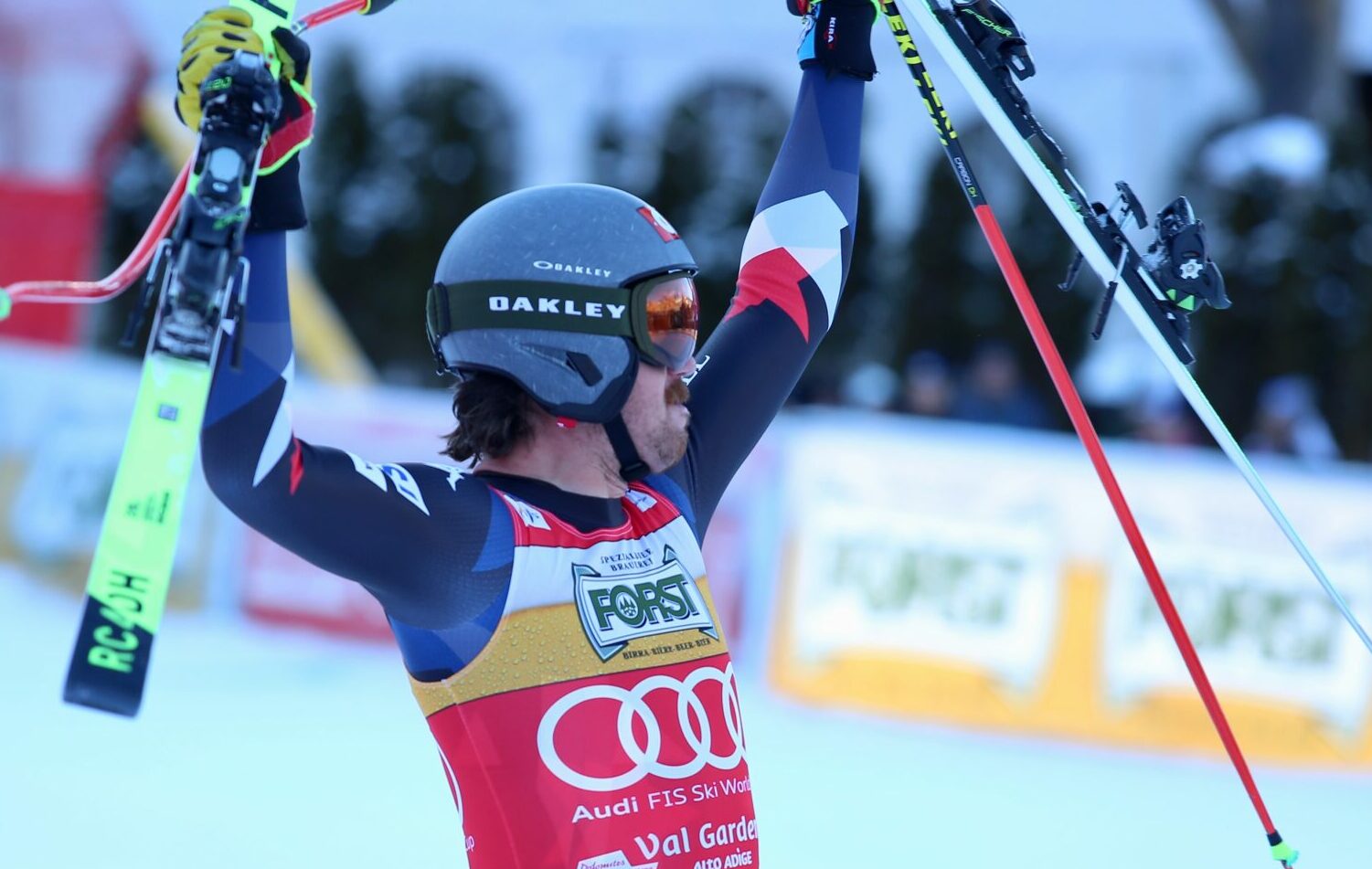 Bryce Bennet, terzo classificato nella discesa libera di sabato 16 dicembre 2023 in Val Gardena - foto L.Lorenzini