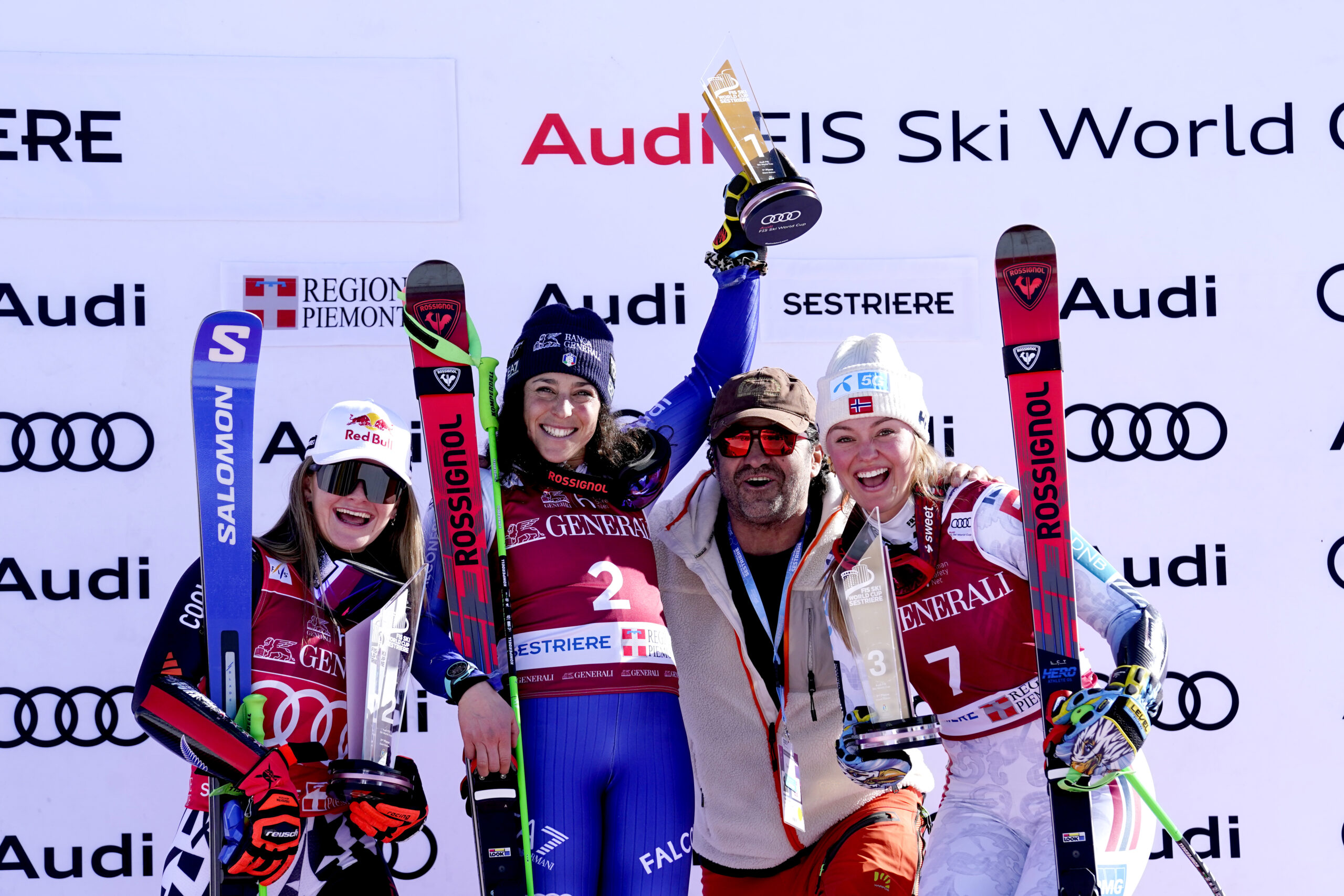 Fis Alpine Ski World Cup 2024/2025. Alice Robinson (NZL)Federica Brignone (ITA)Thea Louise Stjernesund (NOR) Sestriere (ITA), 21/02/2025 Photo: Pier Marco Tacca/Pentaphoto