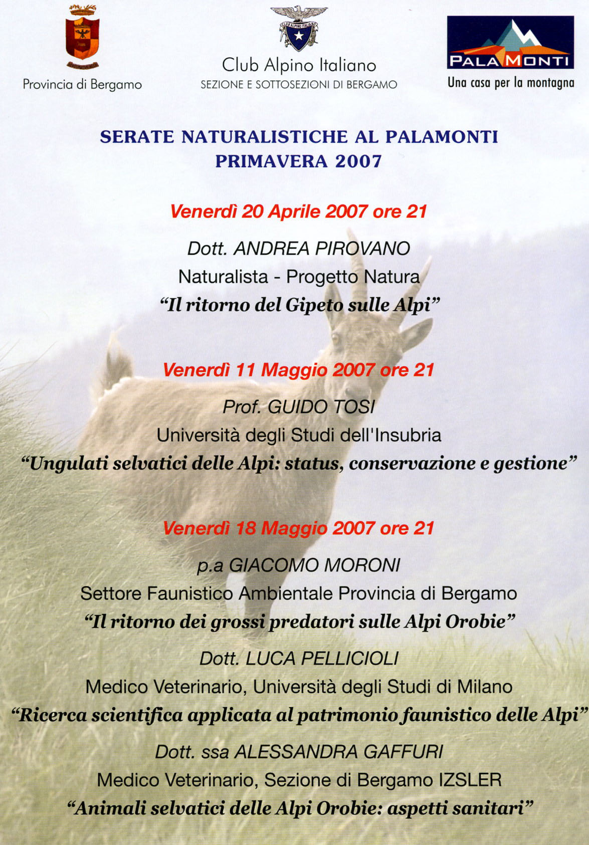 A Bergamo fauna e natura delle Orobie in un ciclo di conferenze
