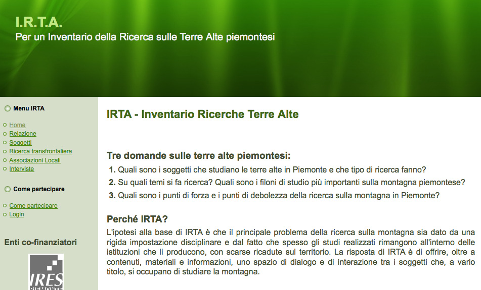 IRTA, raccolta di studi sulla montagna piemontese, Ã¨ on line